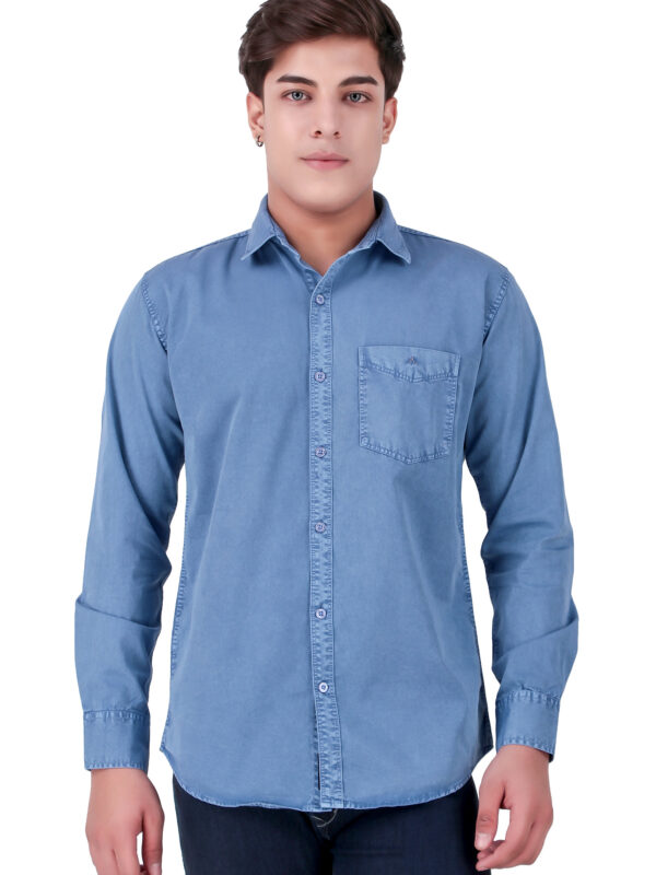 Denim (RFD) Dark Sky Blue Solid Slim Fit Single Pocket Shirt