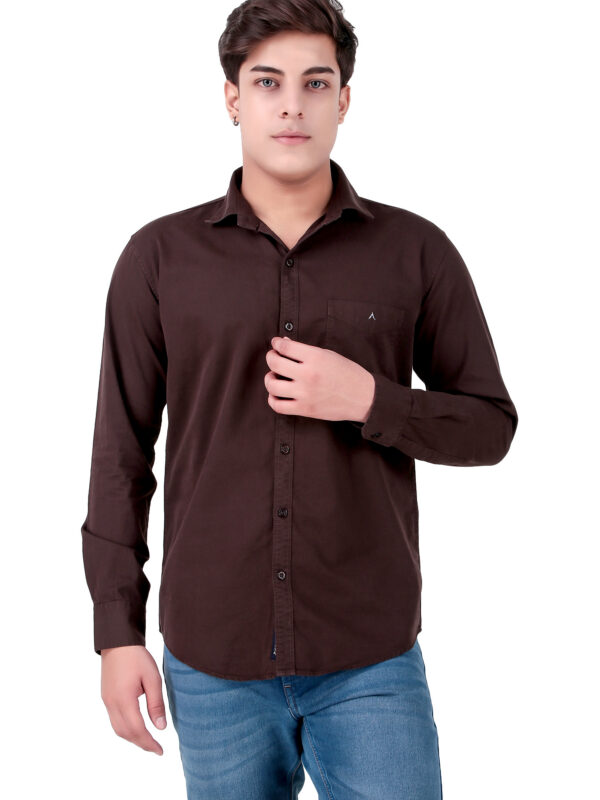 Denim (RFD) Coffee Solid Slim Fit Single Pocket Shirt